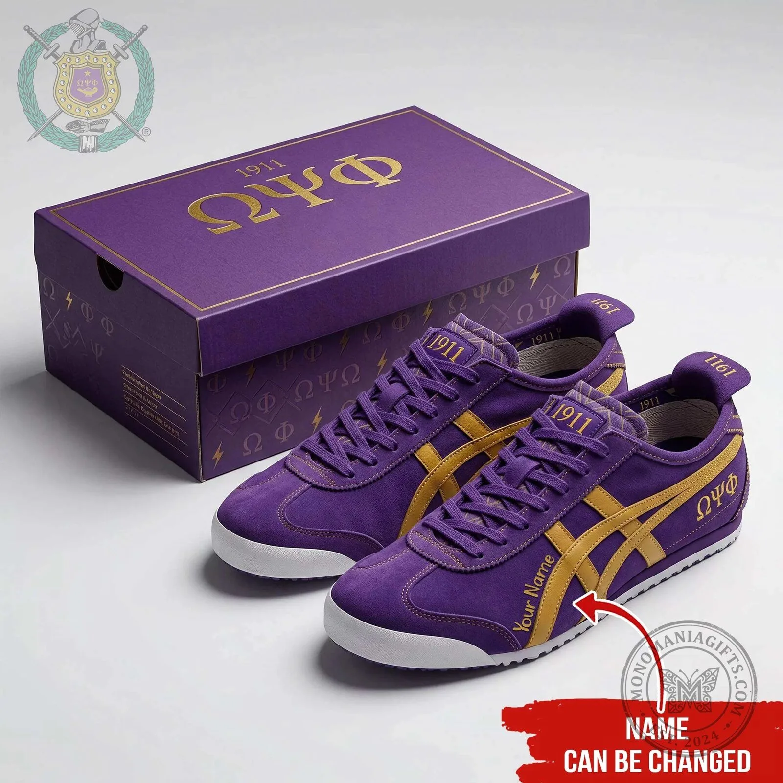 Omega Psi Phi Fraternity 1911 Purple and Gold Athletic Shoes