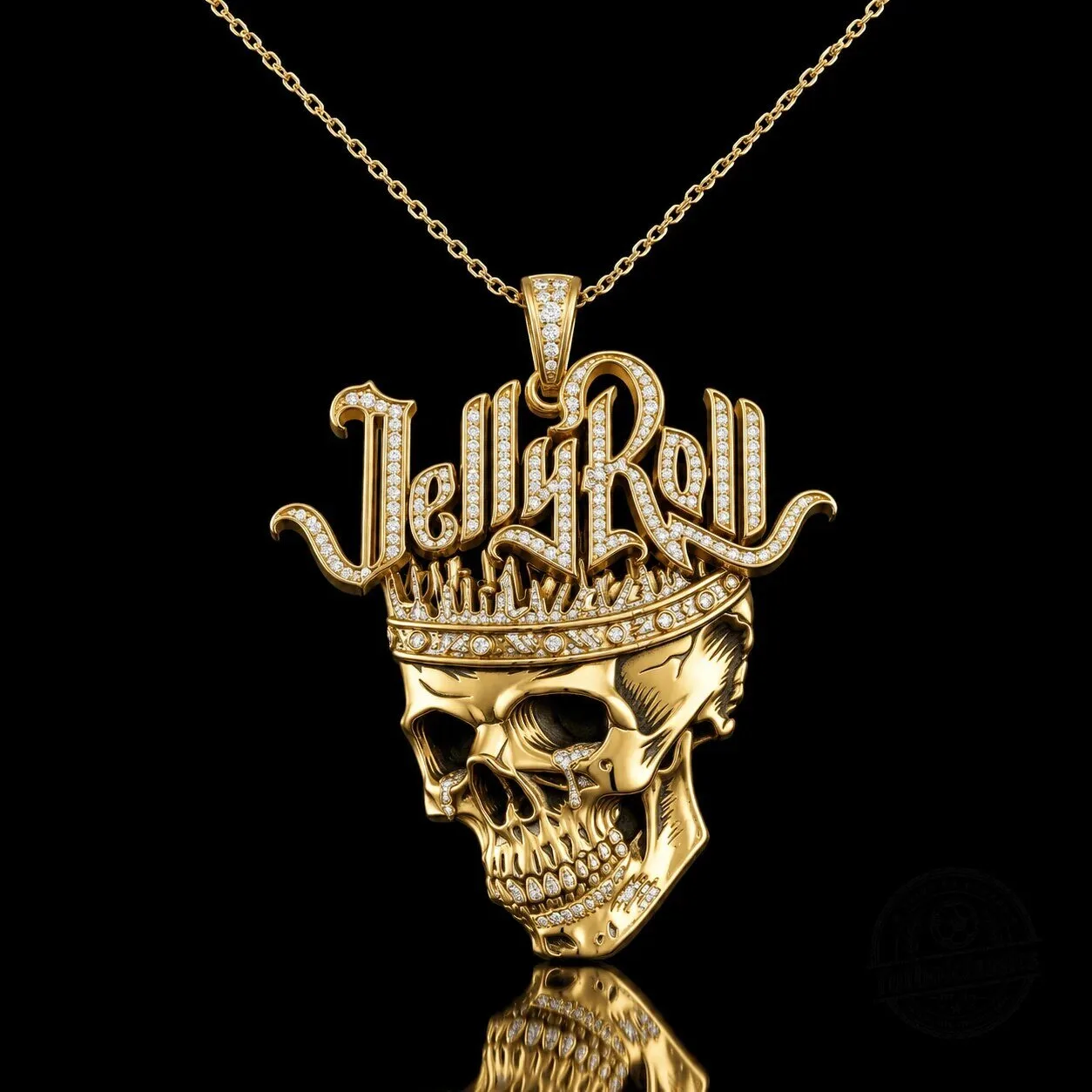 Jelly Roll Skull Crown Gold Diamond Pendant Necklace 5 Jelly Roll Skull Crown Gold Diamond Pendant Necklace