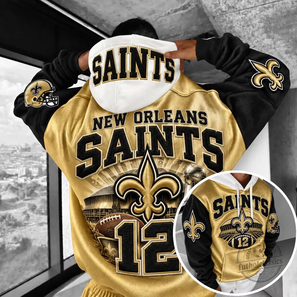 New Orleans Saints Football Team Gold Black Fan Hoodie
