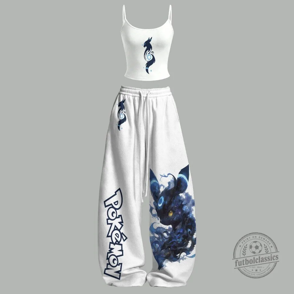 Pokemon Umbreon Character Graphic Print Crop Top and Baggy Sweatpants Set