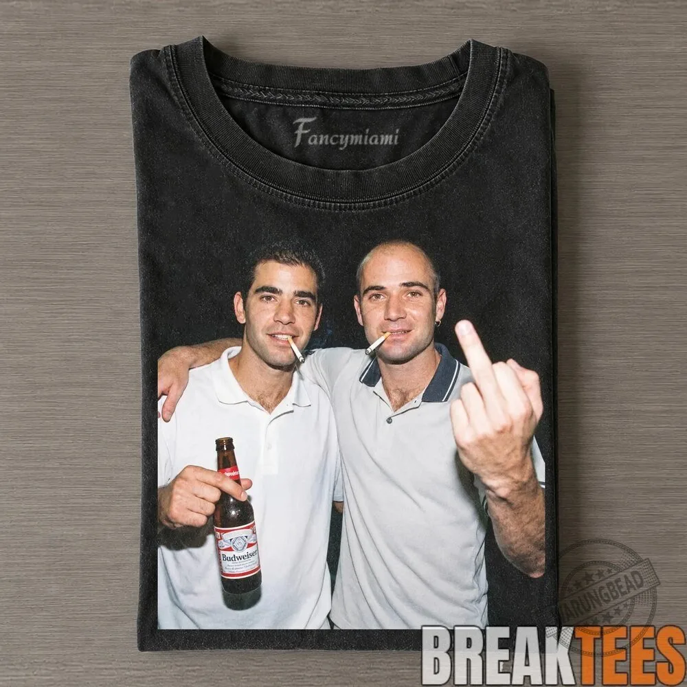 Andre Agassi and Pete Sampras Drinking and Middle Finger T-Shirt