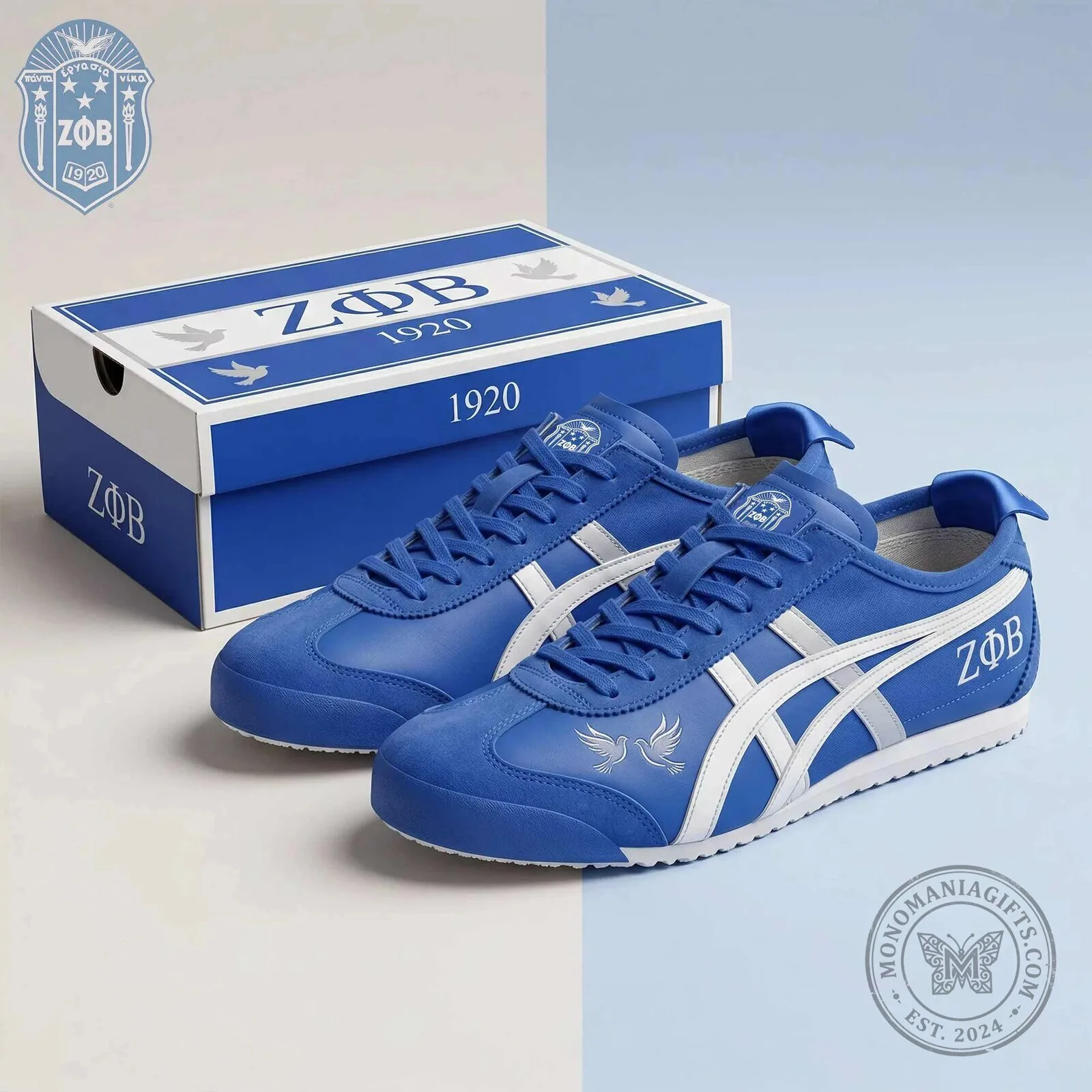 Zeta Phi Beta Sorority Royal Blue White Athletic Sneakers