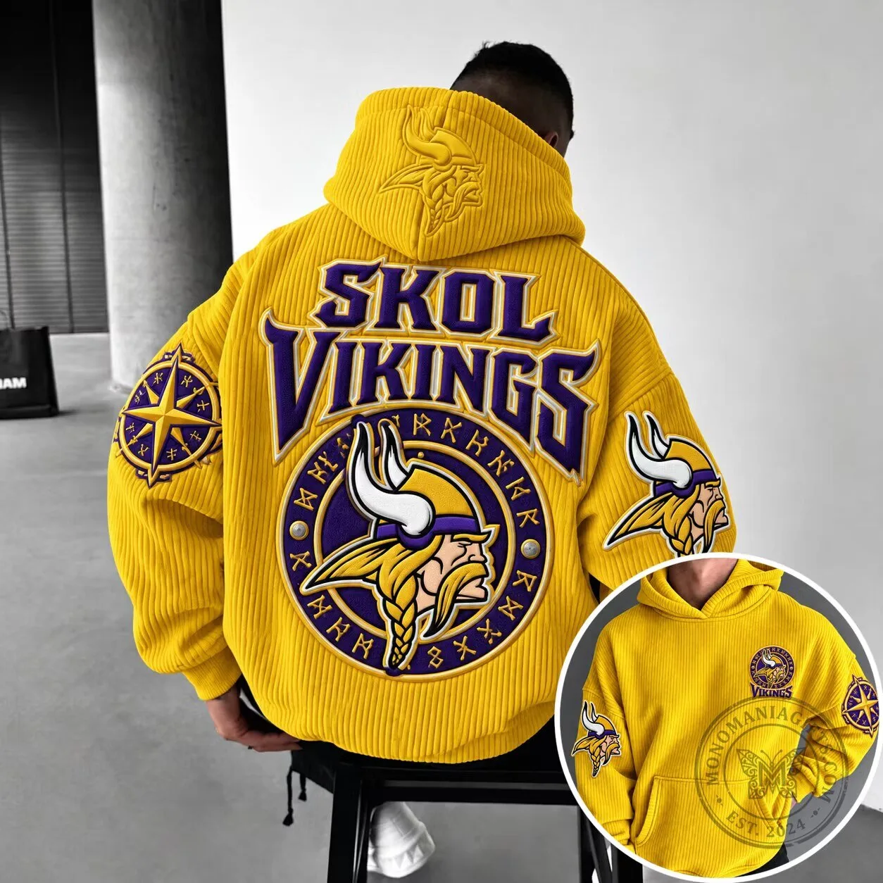 Minnesota Vikings Skol Vikings Embroidered Corduroy Hoodie