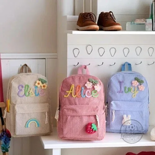 Personalized Embroidered Corduroy Backpack for Kids with Custom Name 8 Personalized Embroidered Corduroy Backpack for Kids with Custom Name