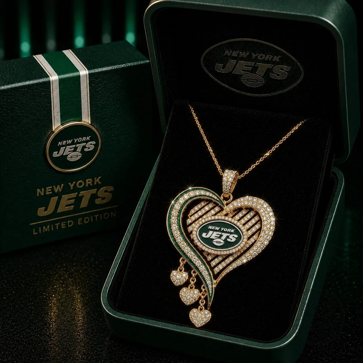 New York Jets Heart Pendant Necklace with Diamonds