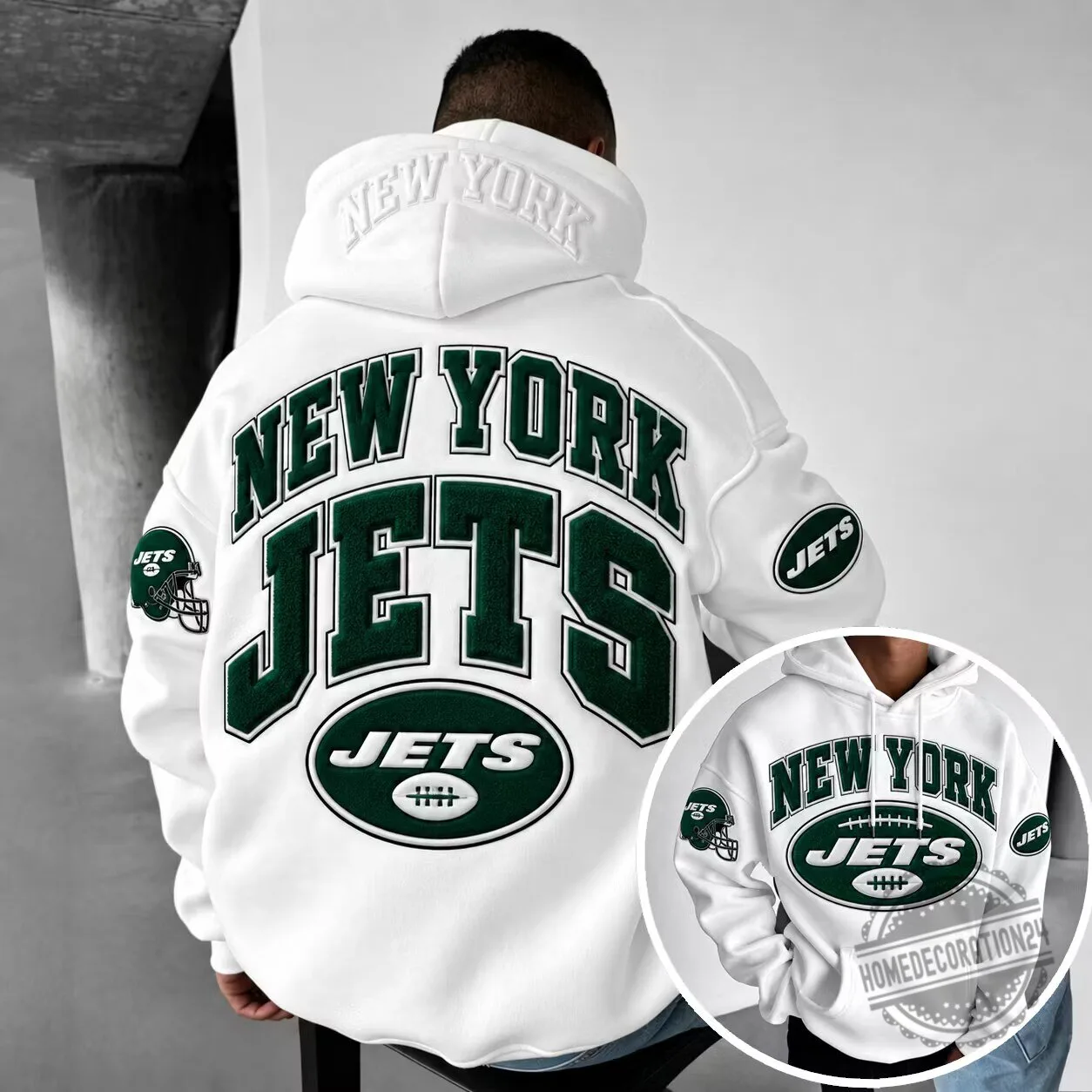 New York Jets Embroidered Logo White Hoodie