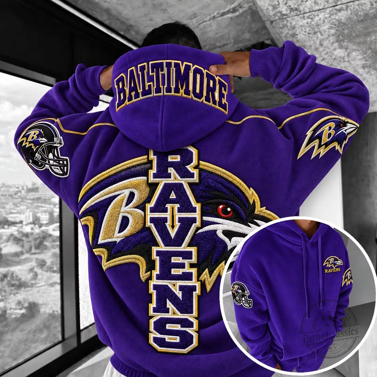 Baltimore Ravens NFL Football Team Embroidered Purple Hoodie