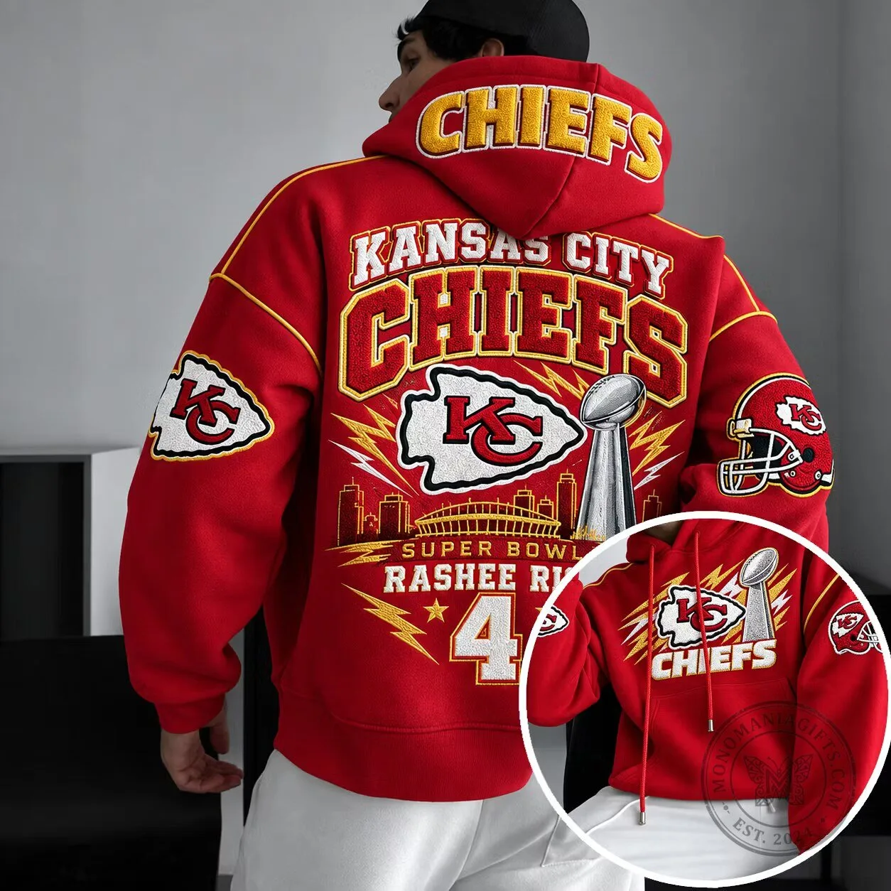 Kansas City Chiefs Super Bowl Rashee Rice Number 4 Red Hoodie 1 Kansas City Chiefs Super Bowl Rashee Rice Number 4 Red Hoodie