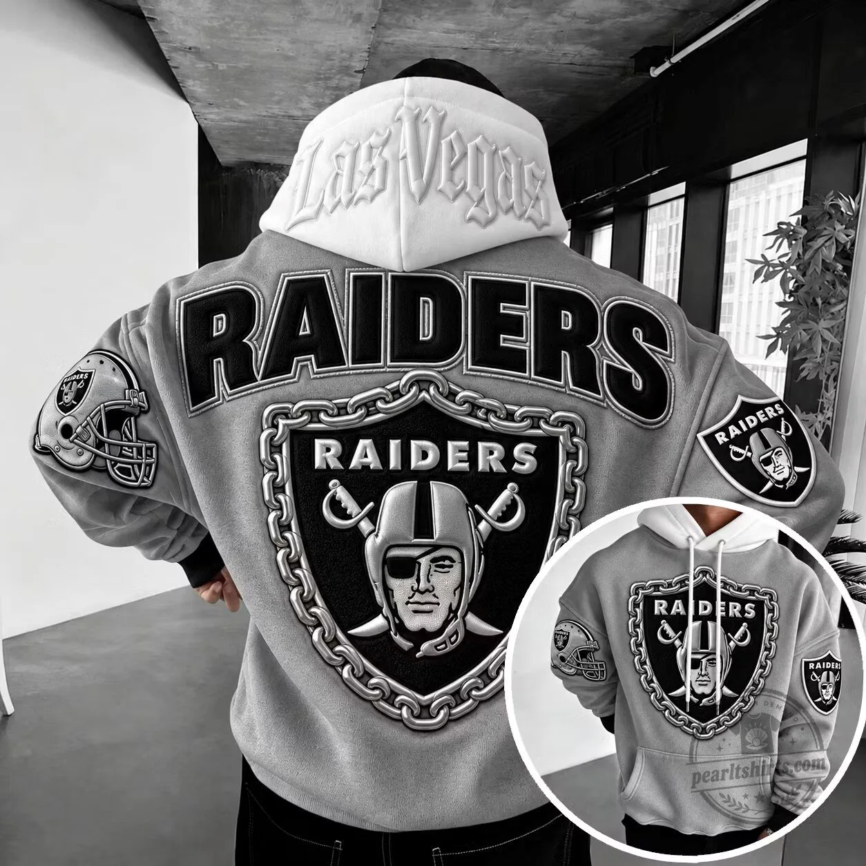 Las Vegas Raiders NFL Football Team Logo Gray Hoodie