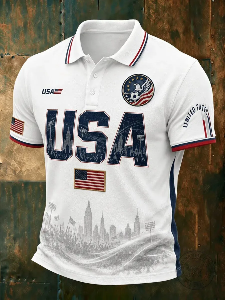USA Soccer Patriotic Skyline Graphic Polo Shirt
