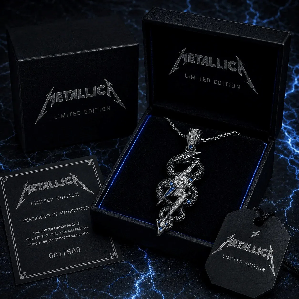 Metallica Limited Edition Snake and Lightning Bolt Diamond Pendant Necklace
