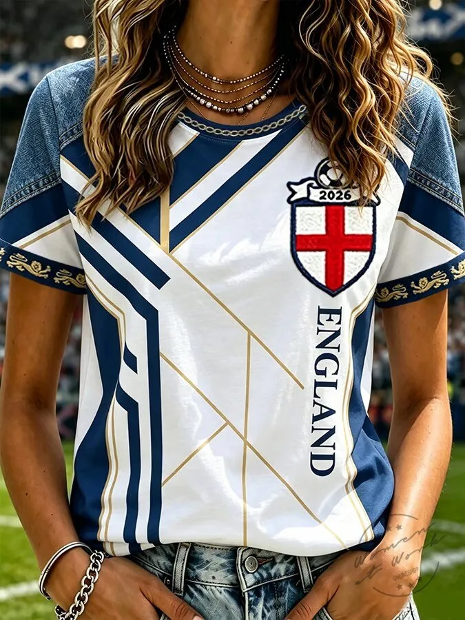England Football Fan Art Print Casual T-Shirt for Women 1 England Football Fan Art Print Casual T-Shirt for Women