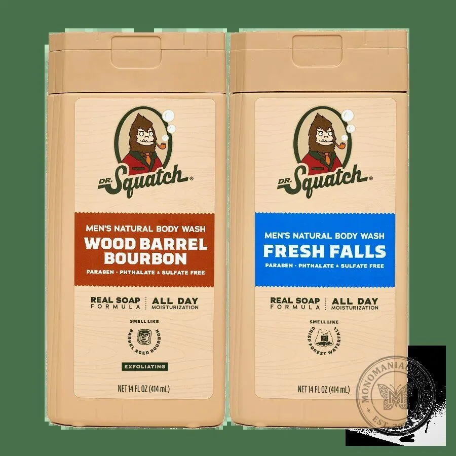 Dr. Squatch Men's Natural Body Wash Wood Barrel Bourbon Fresh Falls 14 oz