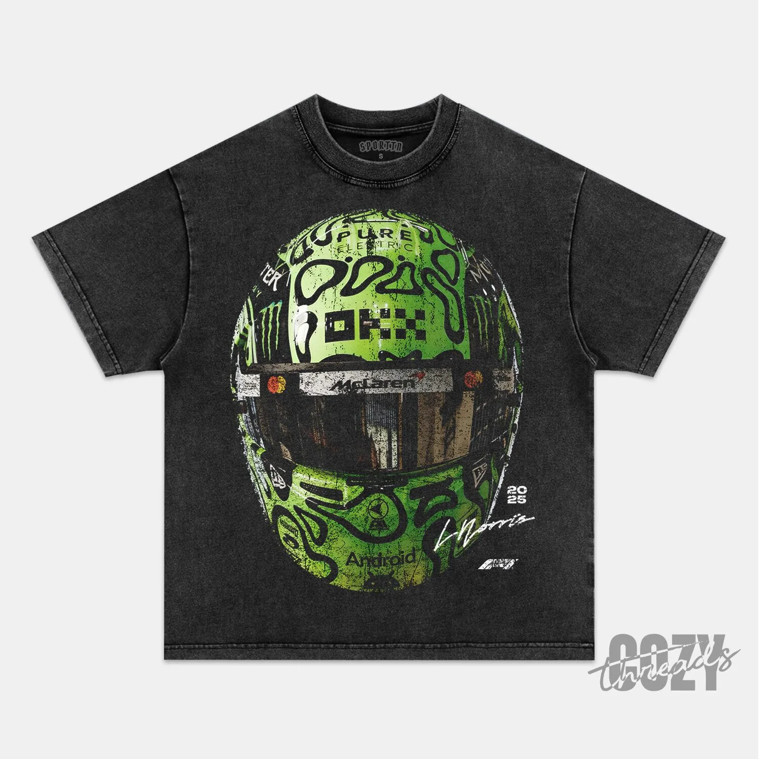 Lando Norris 2025 Racing Helmet Graphic Washed Black T-Shirt