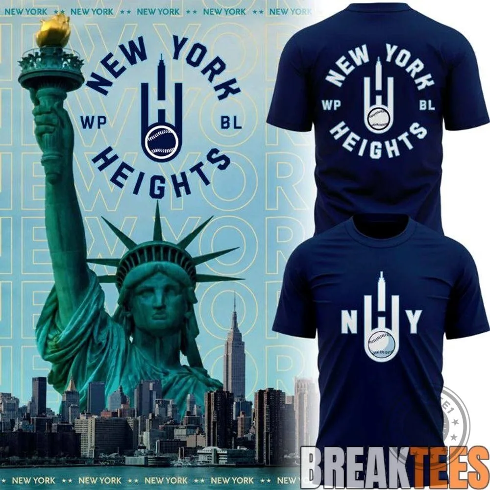New York Heights Baseball Team Logo Navy Blue Short Sleeve T-Shirt