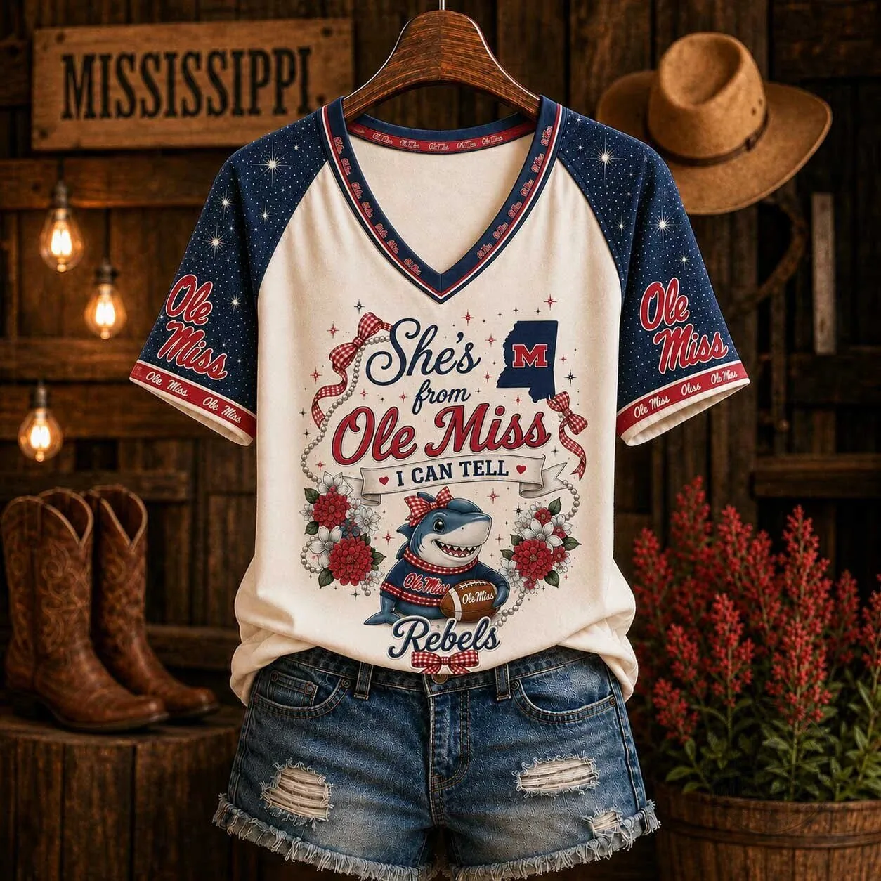 Ole Miss Rebels She's From Ole Miss I Can Tell V-Neck T-Shirt