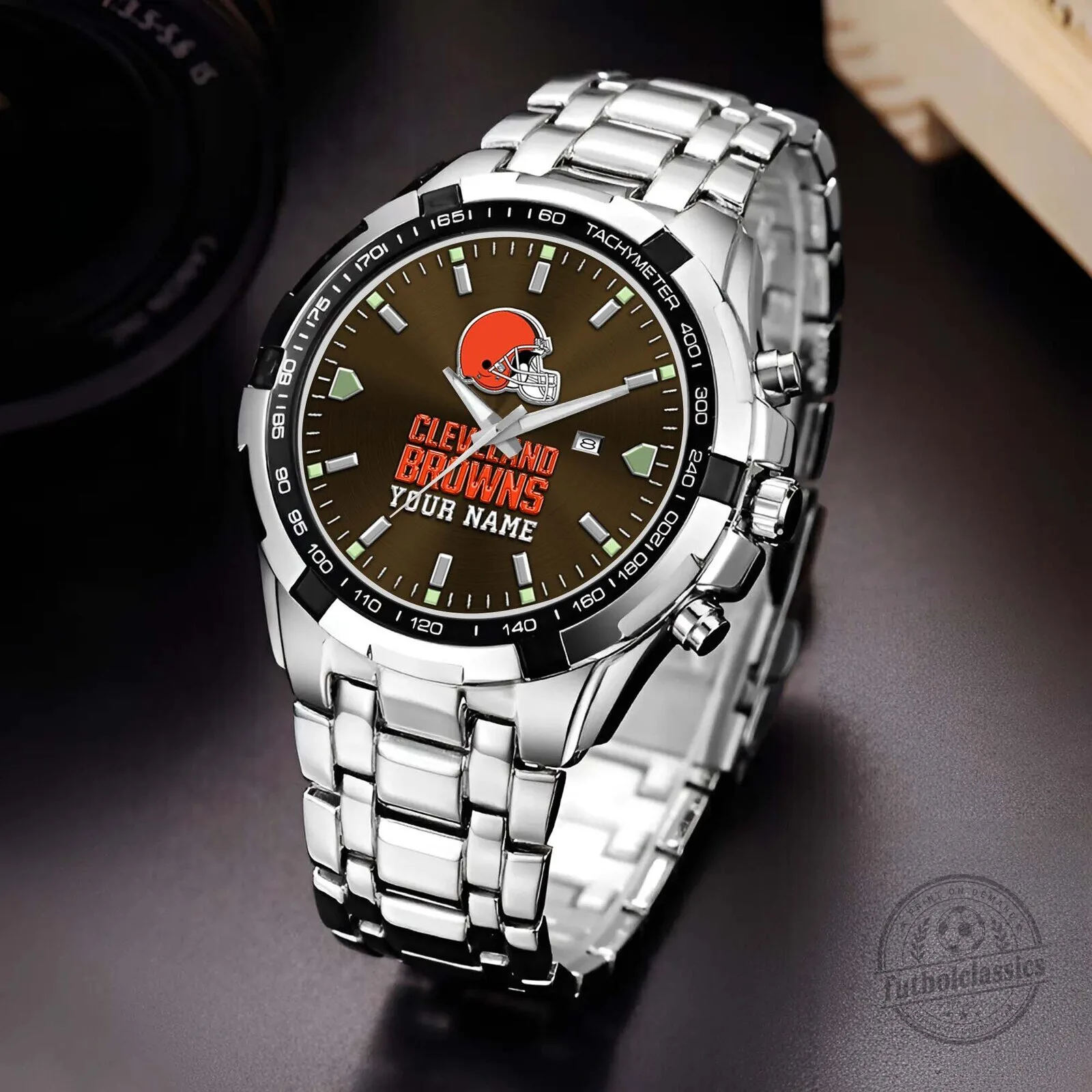 Cleveland Browns Football Team Logo Custom Name Stainless Steel Watch