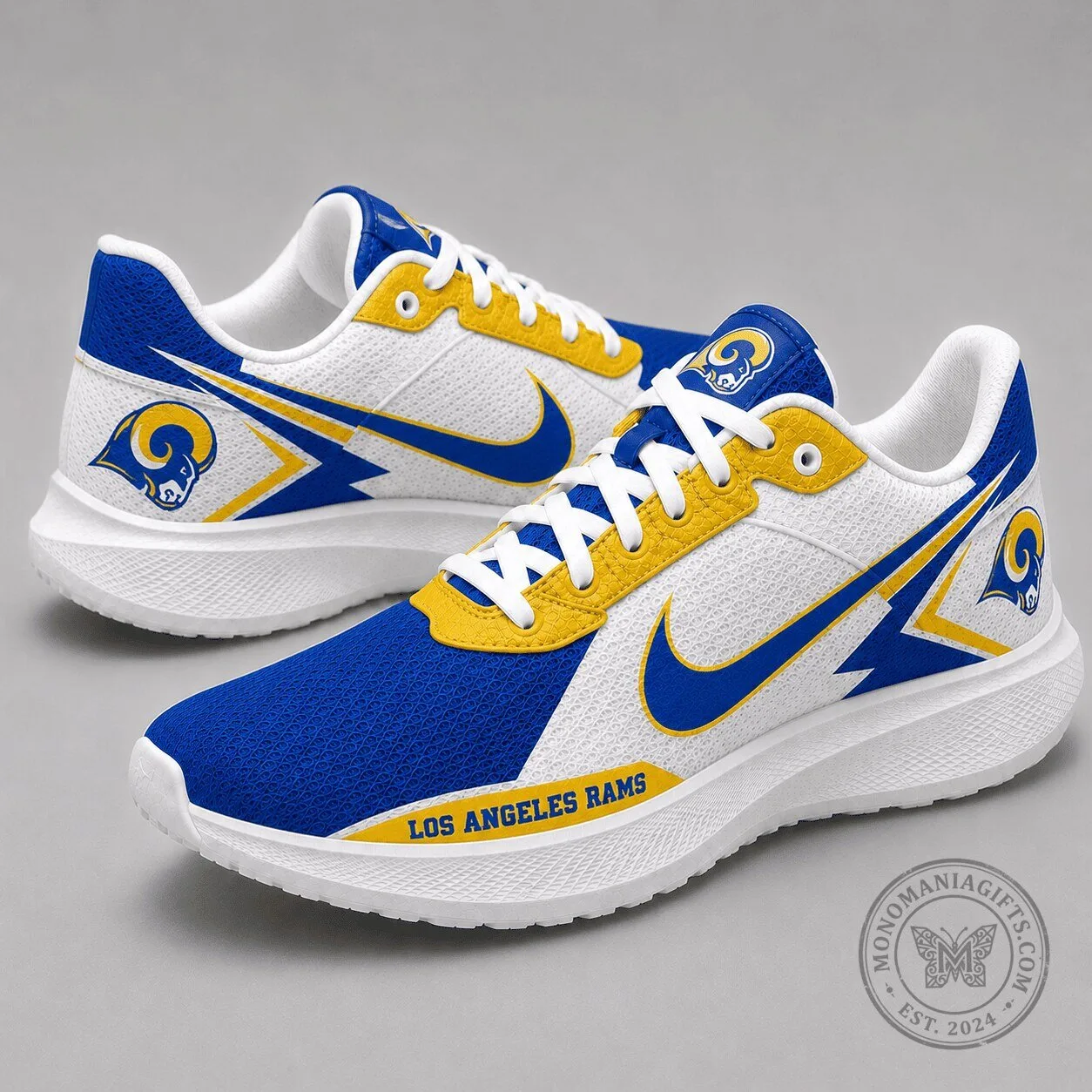 Los Angeles Rams Team Logo White Blue Yellow Athletic Running Shoes 1 Los Angeles Rams Team Logo White Blue Yellow Athletic Running Shoes