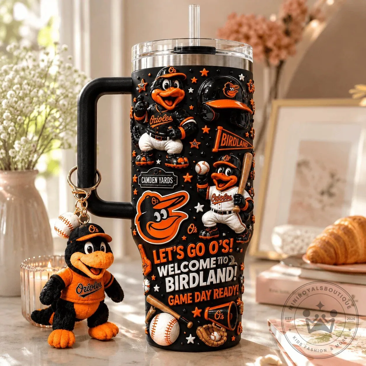 Baltimore Orioles Baseball Team Black 40 Ounce Stainless Steel