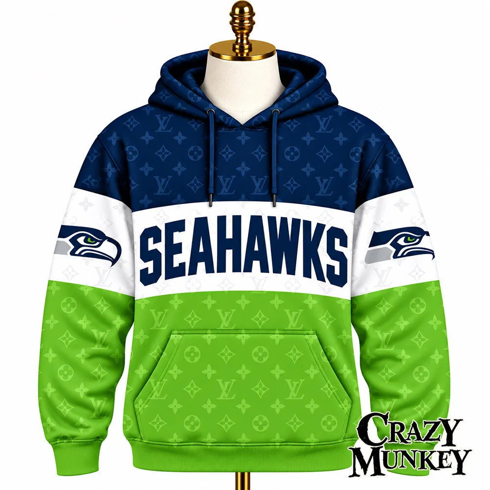 Seattle Seahawks LV Luxury Monogram Concept Fan Hoodie | Apparel 3 Seattle Seahawks LV Luxury Monogram Concept Fan Hoodie | Apparel