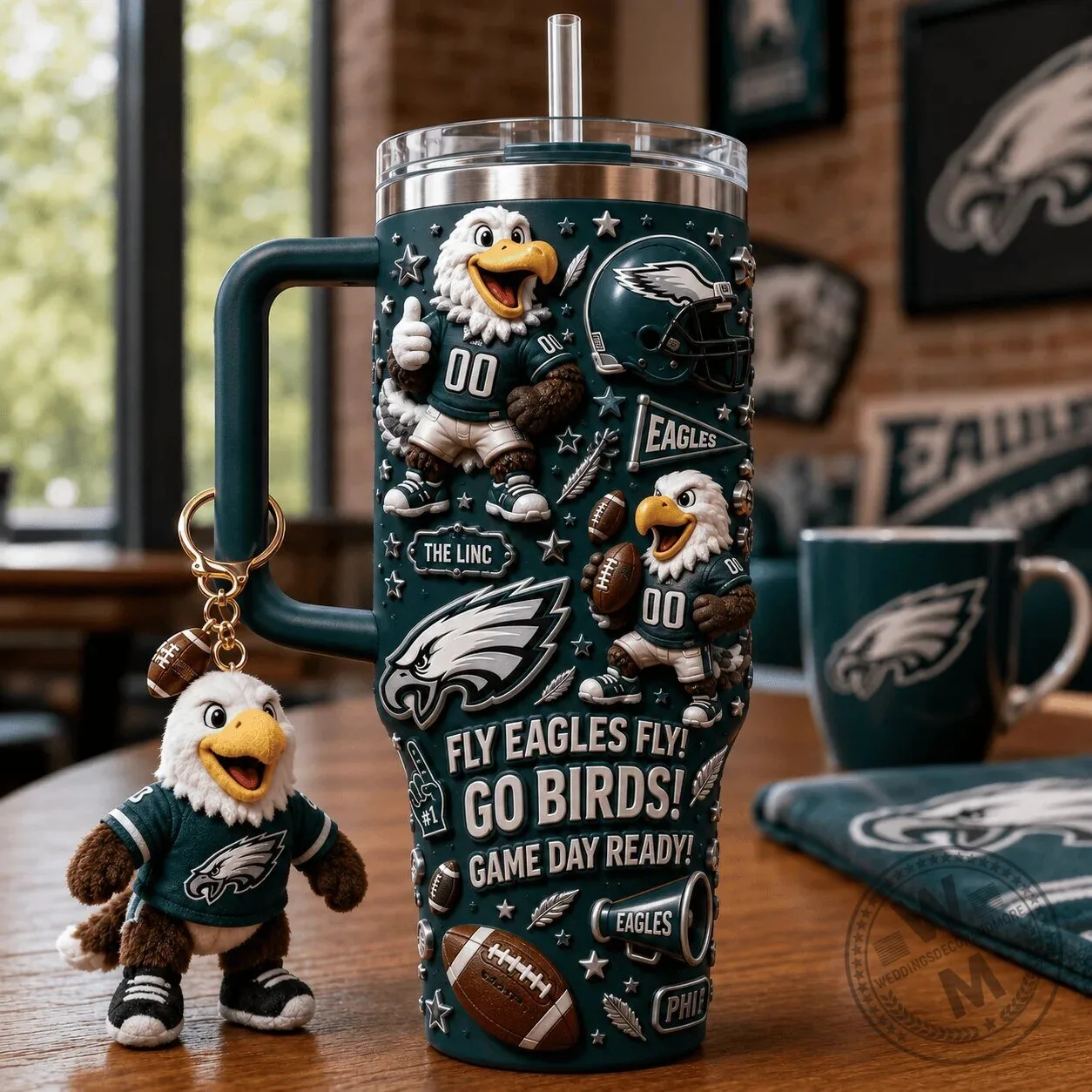 Philadelphia Eagles Football Team Fan Gear 40oz Tumbler with Handle