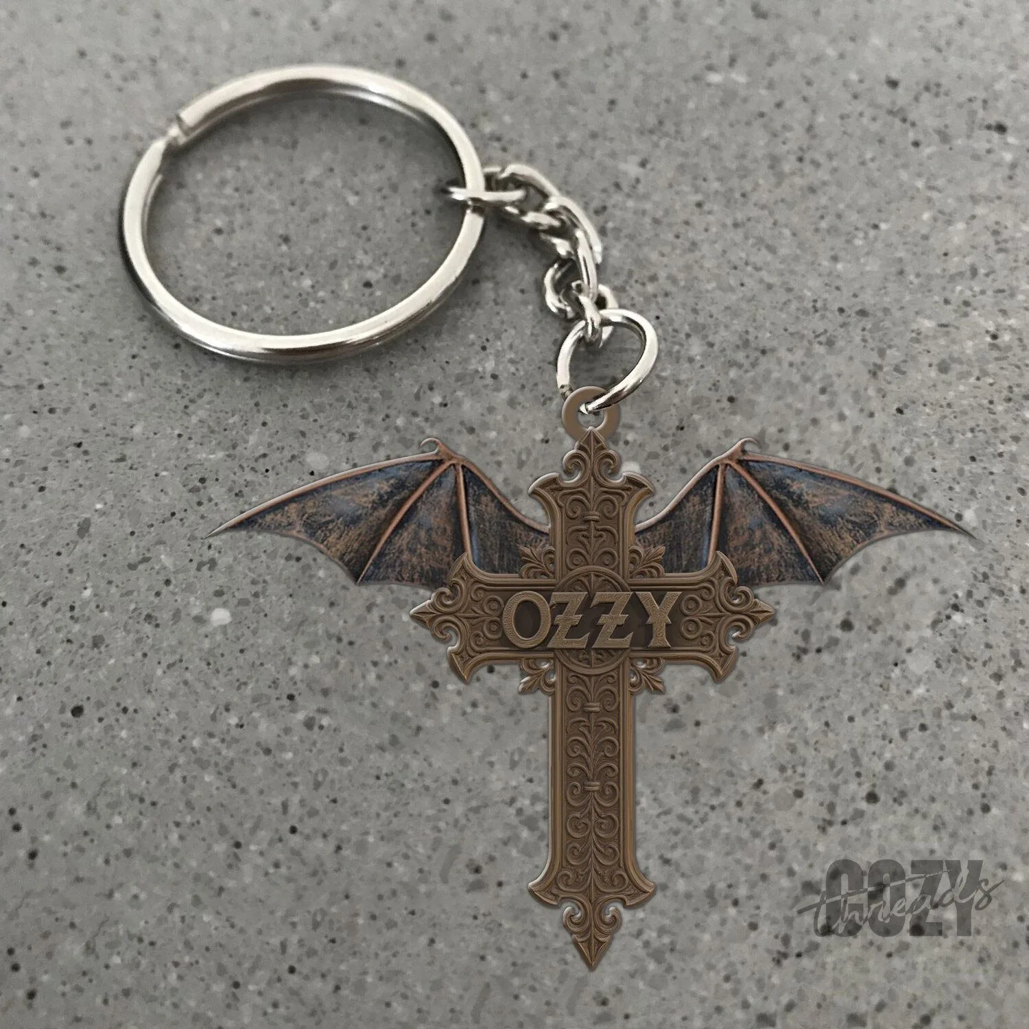 Ozzy Osbourne Bat Wing Cross Metal Keychain 1 Ozzy Osbourne Bat Wing Cross Metal Keychain