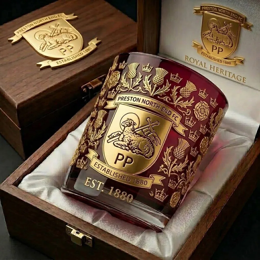 Preston North End Football Club Gold Crest Whiskey Drinking Glass