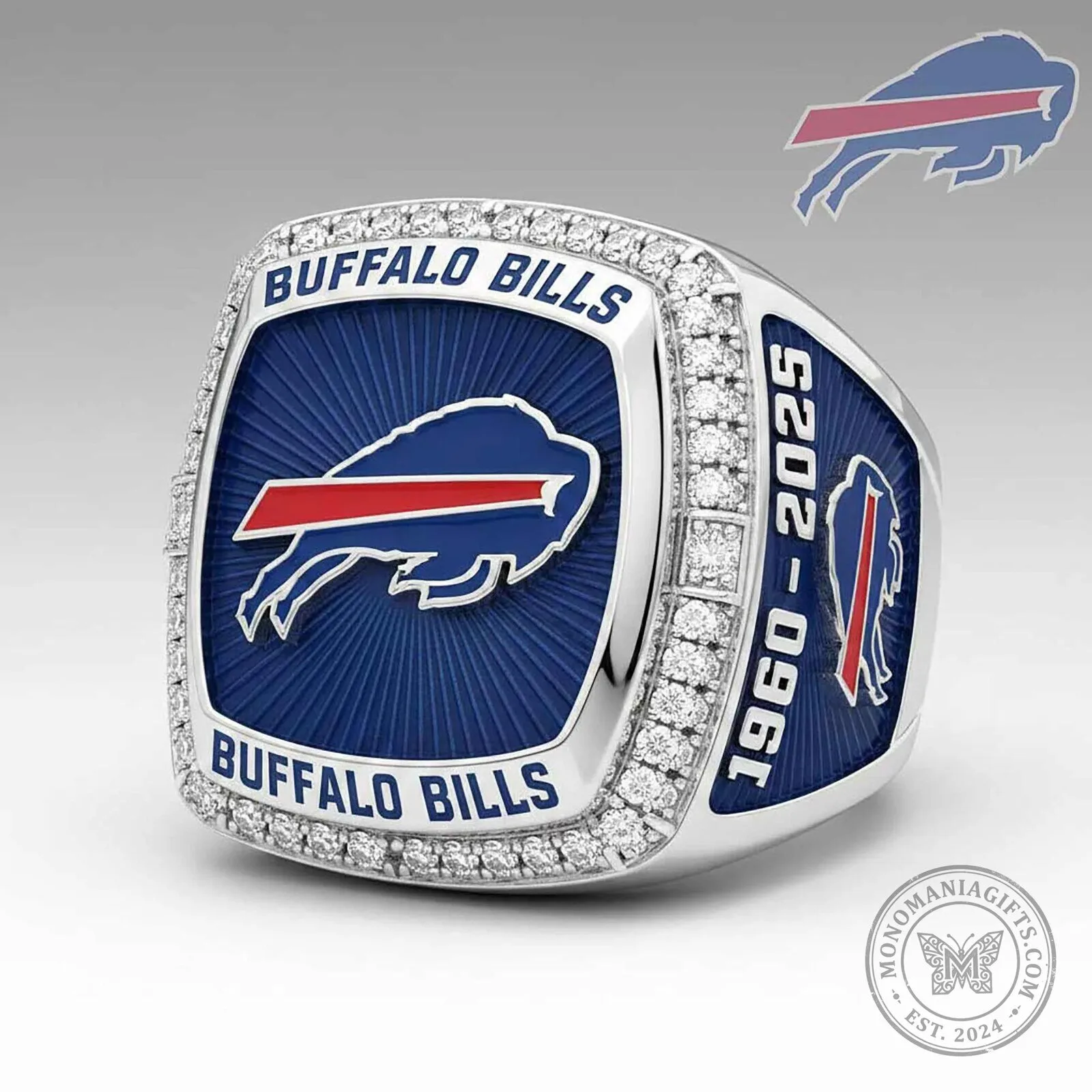 Buffalo Bills Football Team Championship Ring with Diamonds
