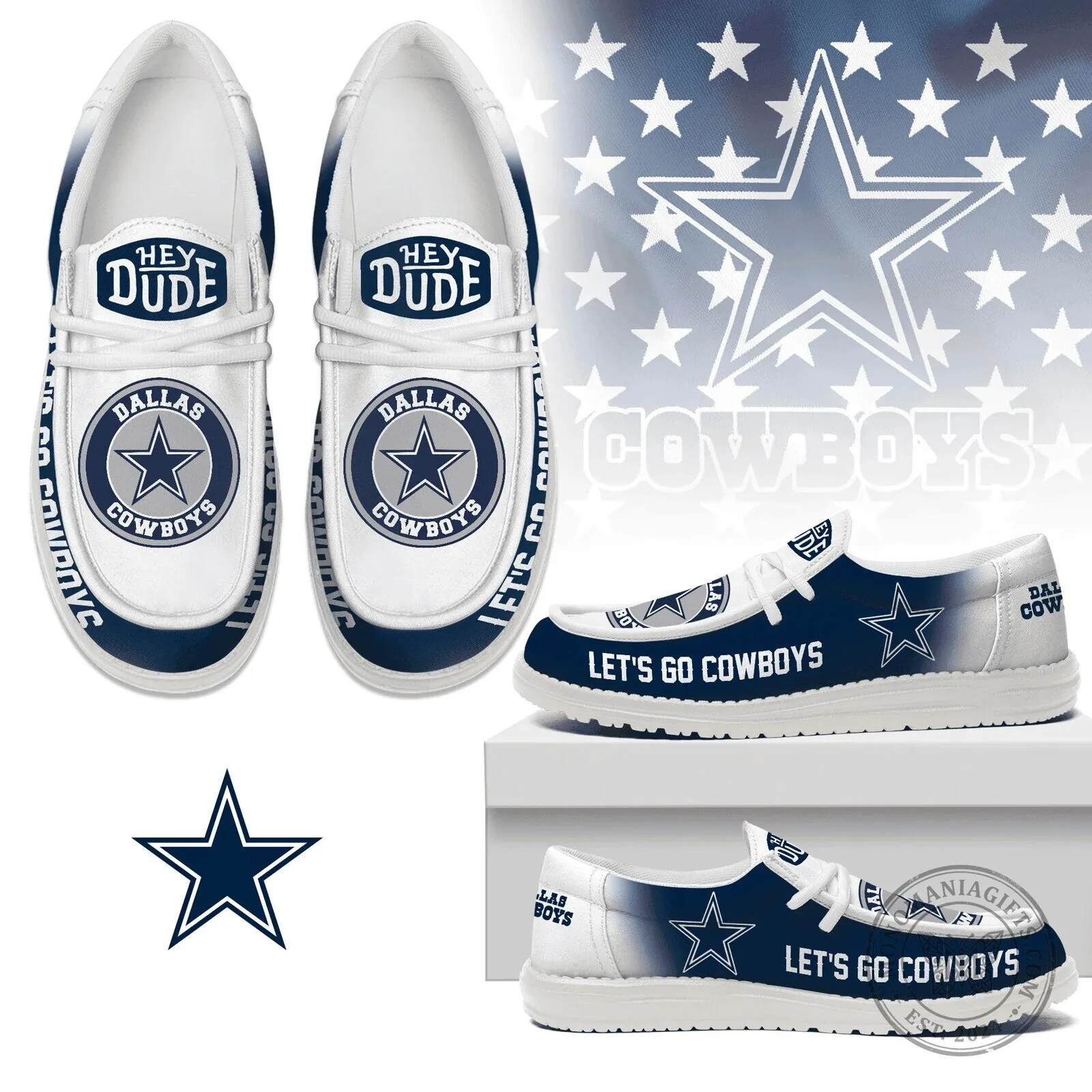 Dallas Cowboys Hey Dude Shoes, Let's Go Cowboys Loafer Shoes