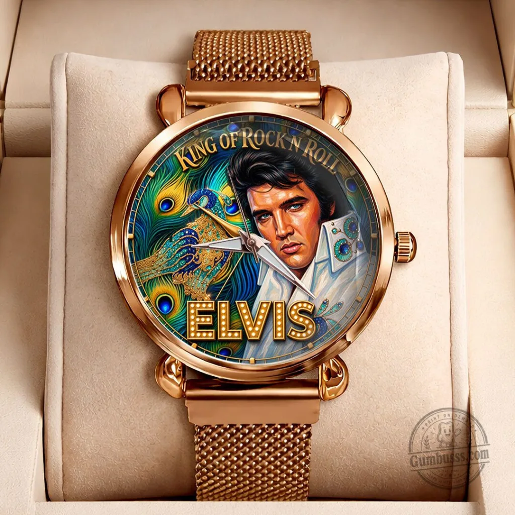 Elvis Presley King of Rock and Roll Gold Mesh Strap Quartz Watch 34 Elvis Presley King of Rock and Roll Gold Mesh Strap Quartz Watch