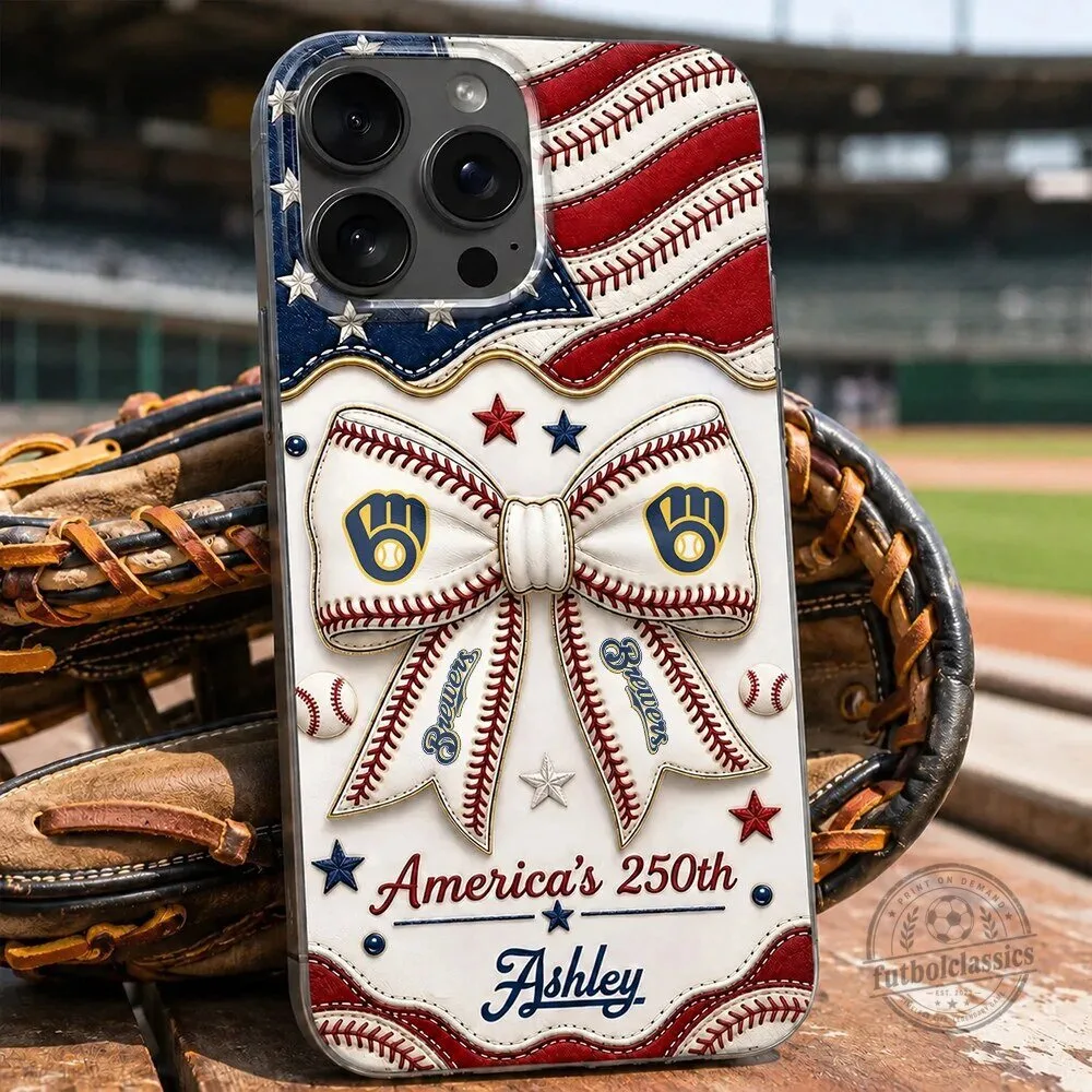 Milwaukee Brewers Baseball American Flag Personalized Phone Case