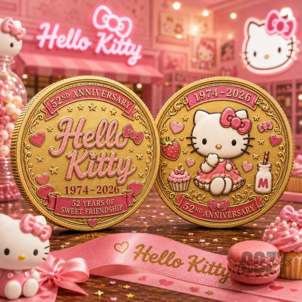Hello Kitty 52nd Anniversary Gold and Pink Commemorative Coin for Collectors