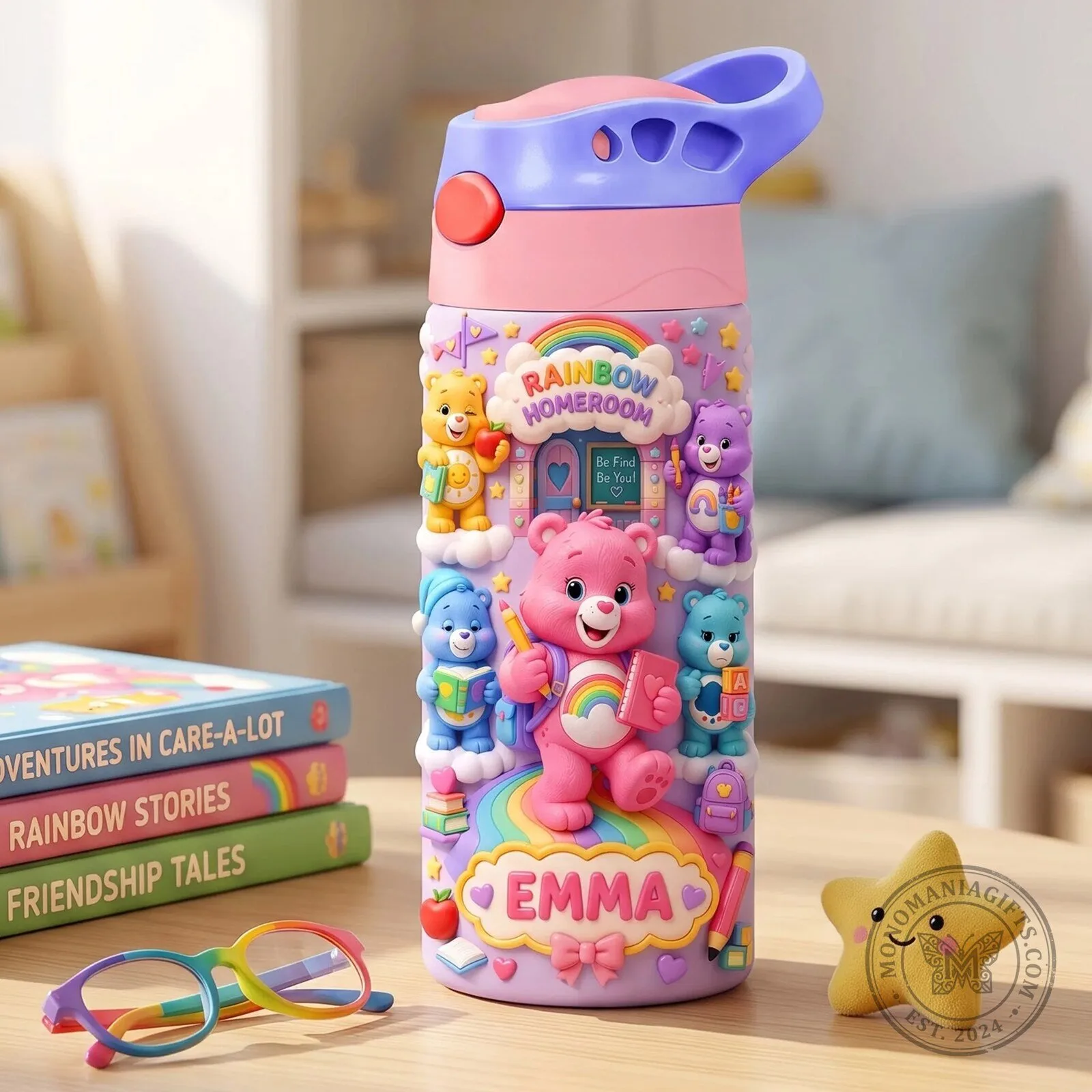 Care Bears Rainbow Homeroom Personalized Kids Water Bottle
