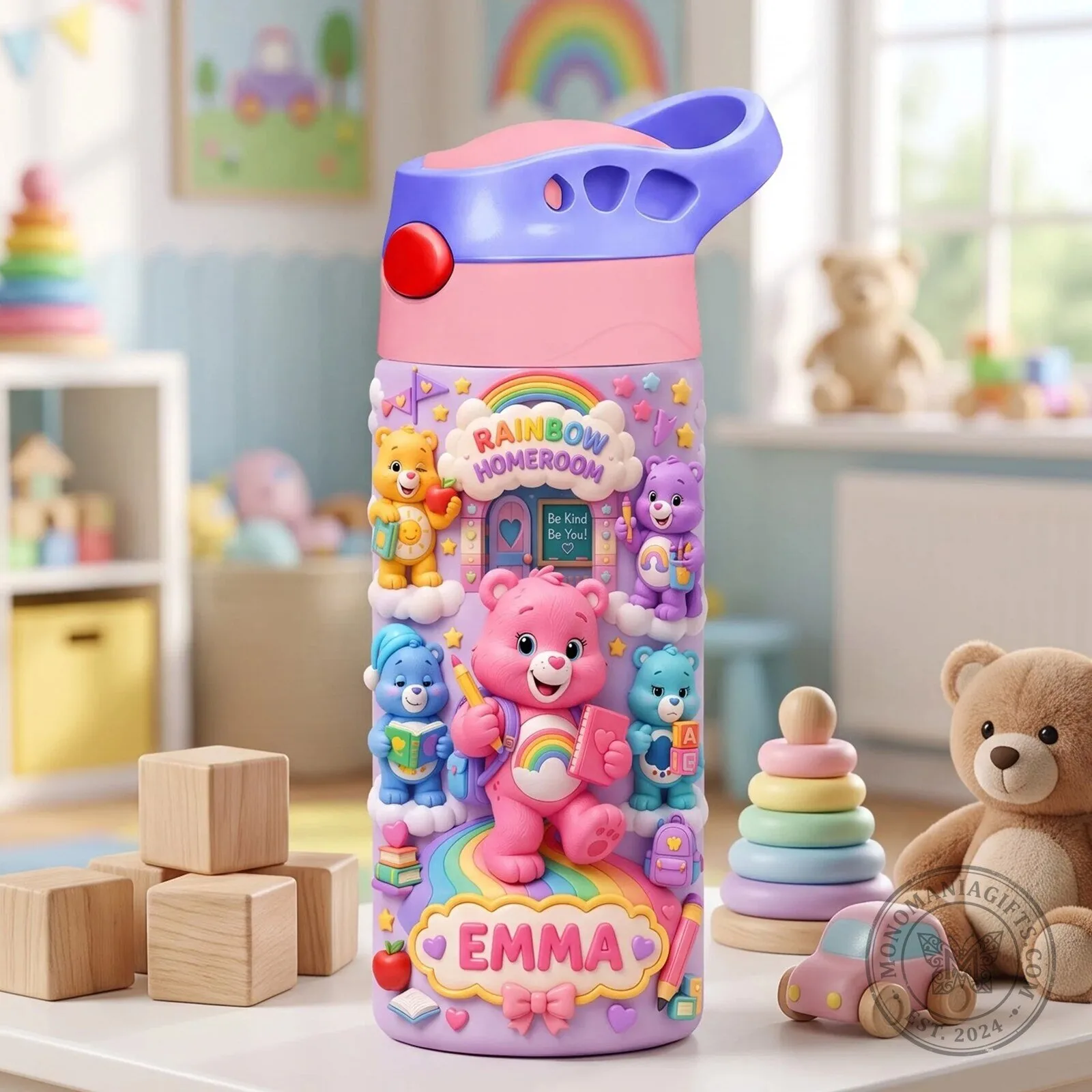 Care Bears Rainbow Homeroom Personalized Kids Water Bottle 6 Care Bears Rainbow Homeroom Personalized Kids Water Bottle