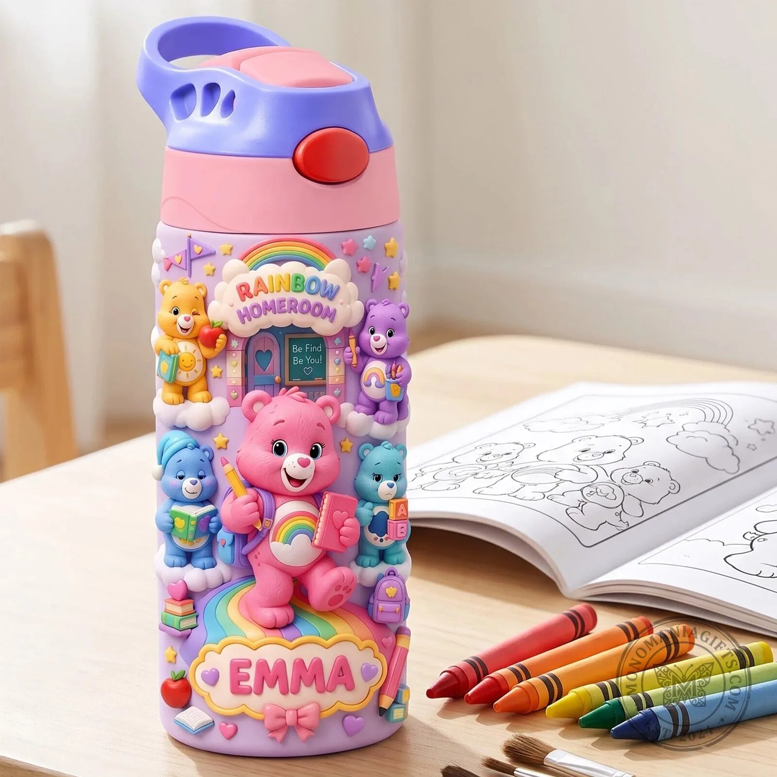 Care Bears Rainbow Homeroom Personalized Kids Water Bottle 7 Care Bears Rainbow Homeroom Personalized Kids Water Bottle