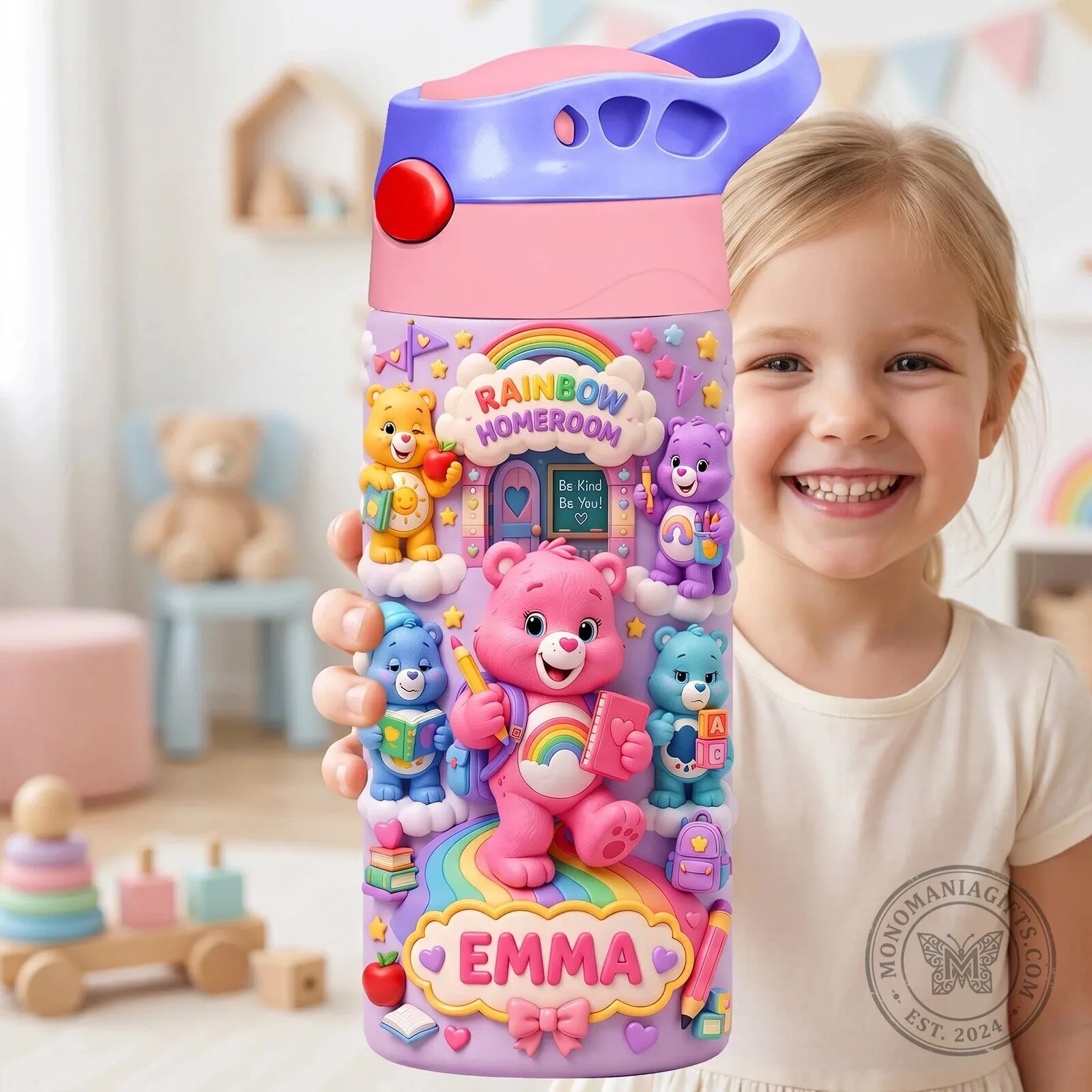 Care Bears Rainbow Homeroom Personalized Kids Water Bottle 8 Care Bears Rainbow Homeroom Personalized Kids Water Bottle