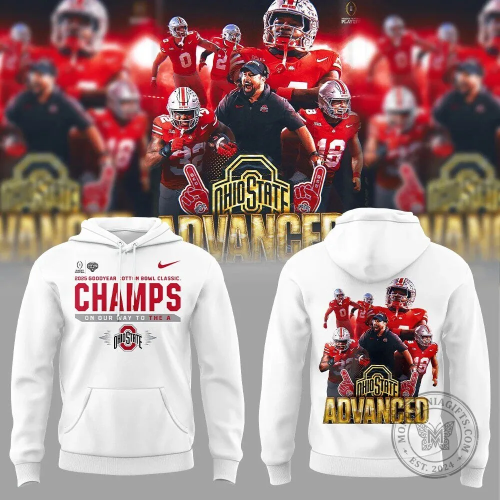 Ohio State Football 2025 Cotton Bowl Champions White Hoodie