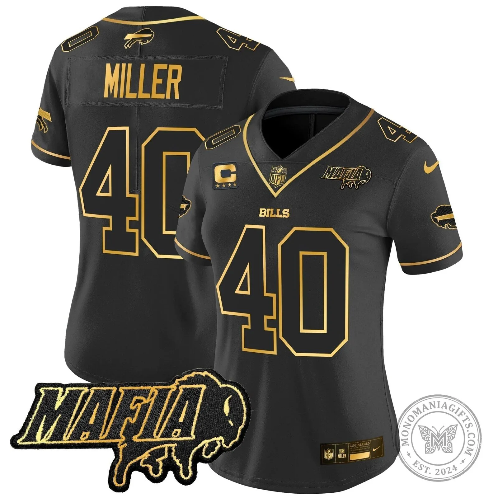 Limited Black Gold Vapor Football Jersey for Josh Allen of the Buffalo Bills Mafia 44 Limited Black Gold Vapor Football Jersey for Josh Allen of the Buffalo Bills Mafia
