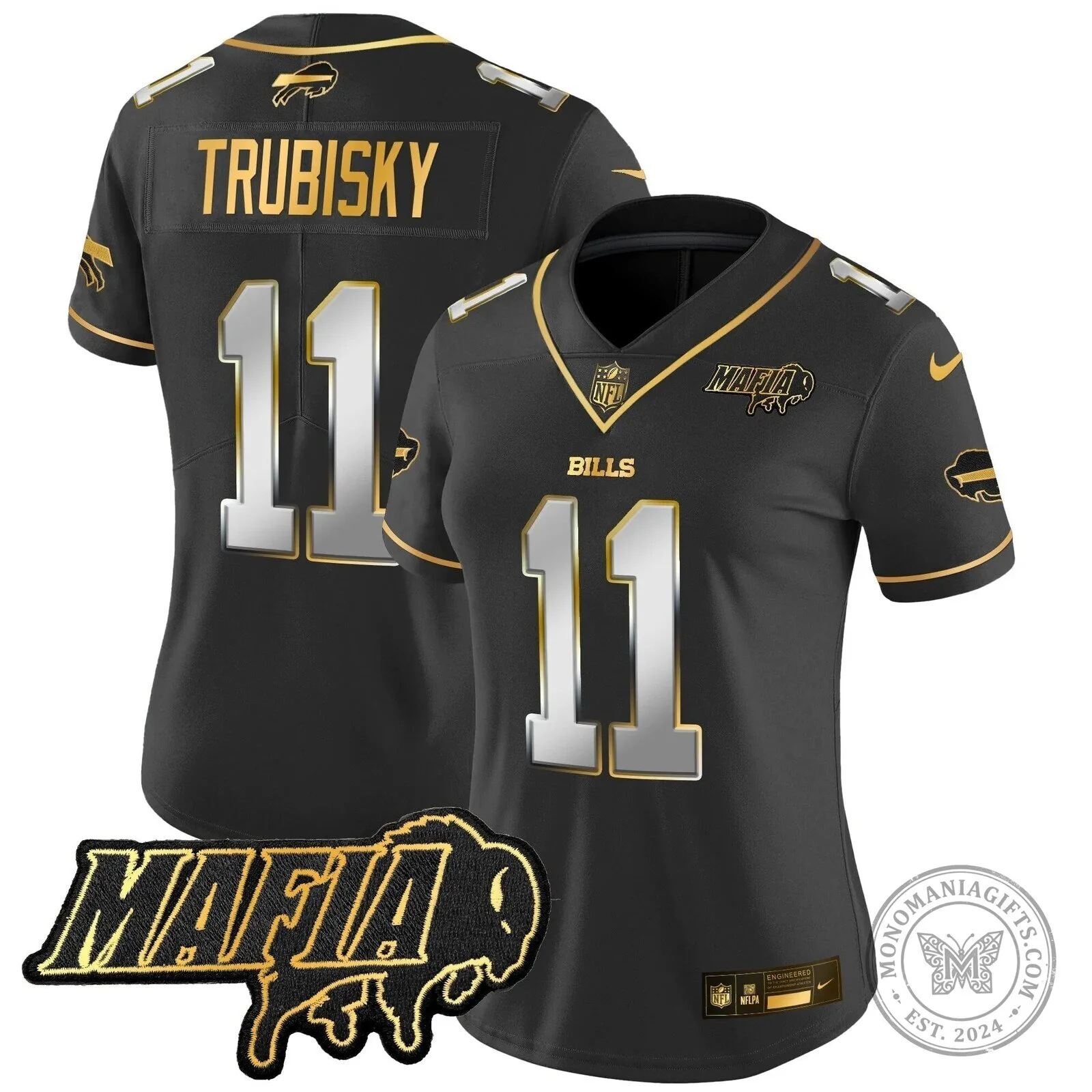 Limited Black Gold Vapor Football Jersey for Josh Allen of the Buffalo Bills Mafia 51 Limited Black Gold Vapor Football Jersey for Josh Allen of the Buffalo Bills Mafia