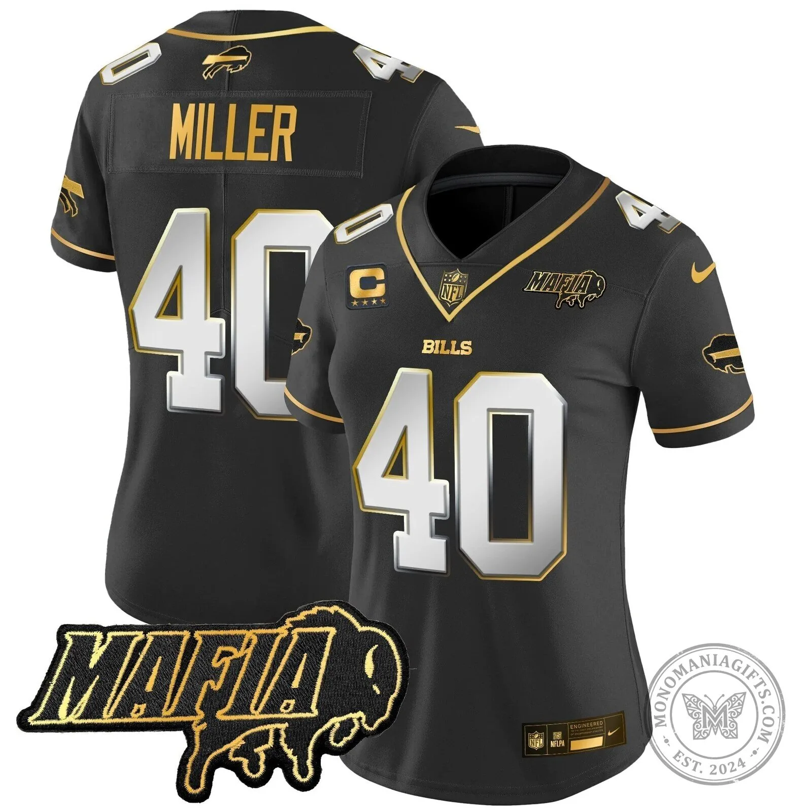 Limited Black Gold Vapor Football Jersey for Josh Allen of the Buffalo Bills Mafia 52 Limited Black Gold Vapor Football Jersey for Josh Allen of the Buffalo Bills Mafia