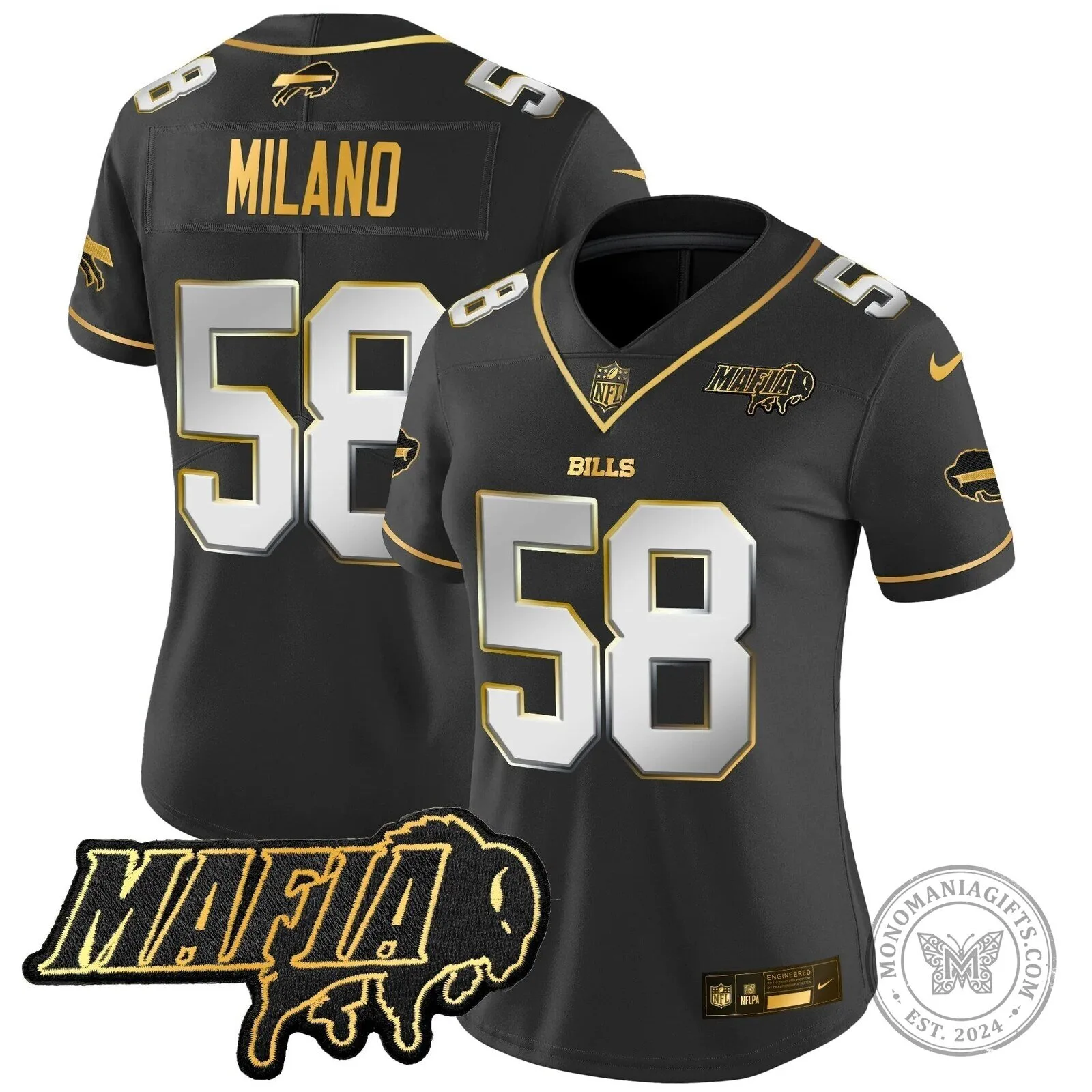 Limited Black Gold Vapor Football Jersey for Josh Allen of the Buffalo Bills Mafia 53 Limited Black Gold Vapor Football Jersey for Josh Allen of the Buffalo Bills Mafia