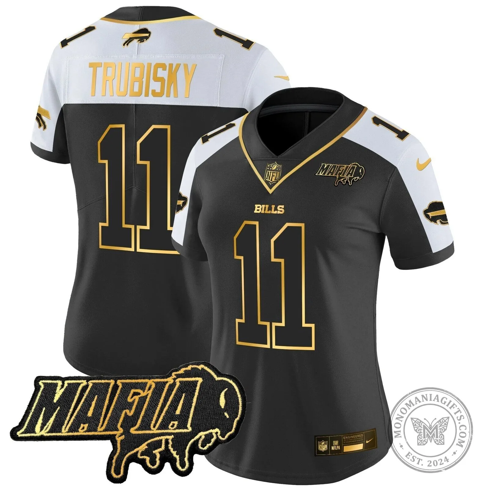 Limited Black Gold Vapor Football Jersey for Josh Allen of the Buffalo Bills Mafia 54 Limited Black Gold Vapor Football Jersey for Josh Allen of the Buffalo Bills Mafia