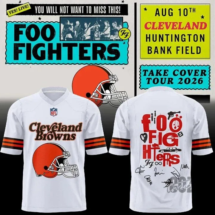Cleveland Browns Football Foo Fighters Take Cover Tour 2026 White Football Jersey