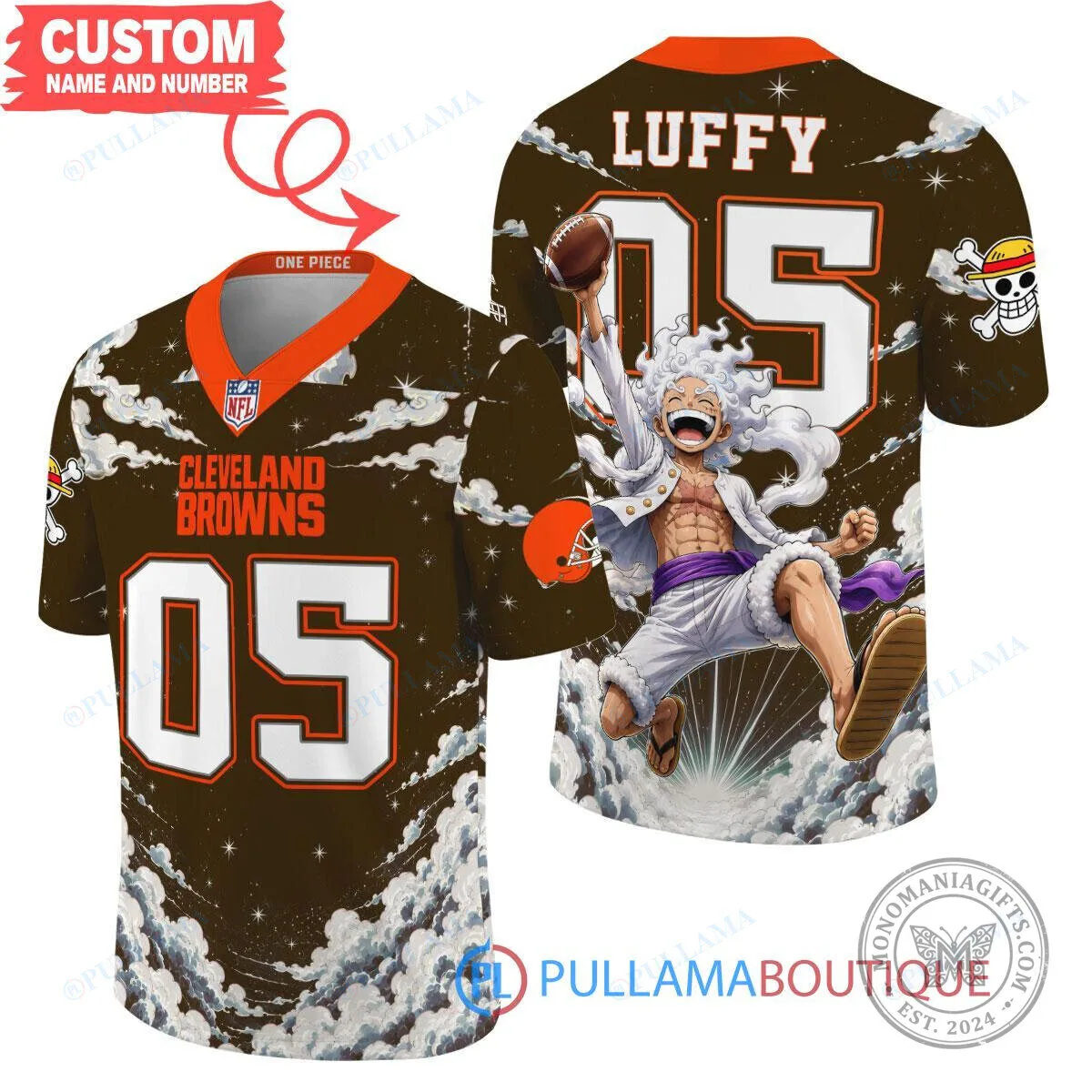 Cleveland Browns Football One Piece Luffy Gear Five Jersey