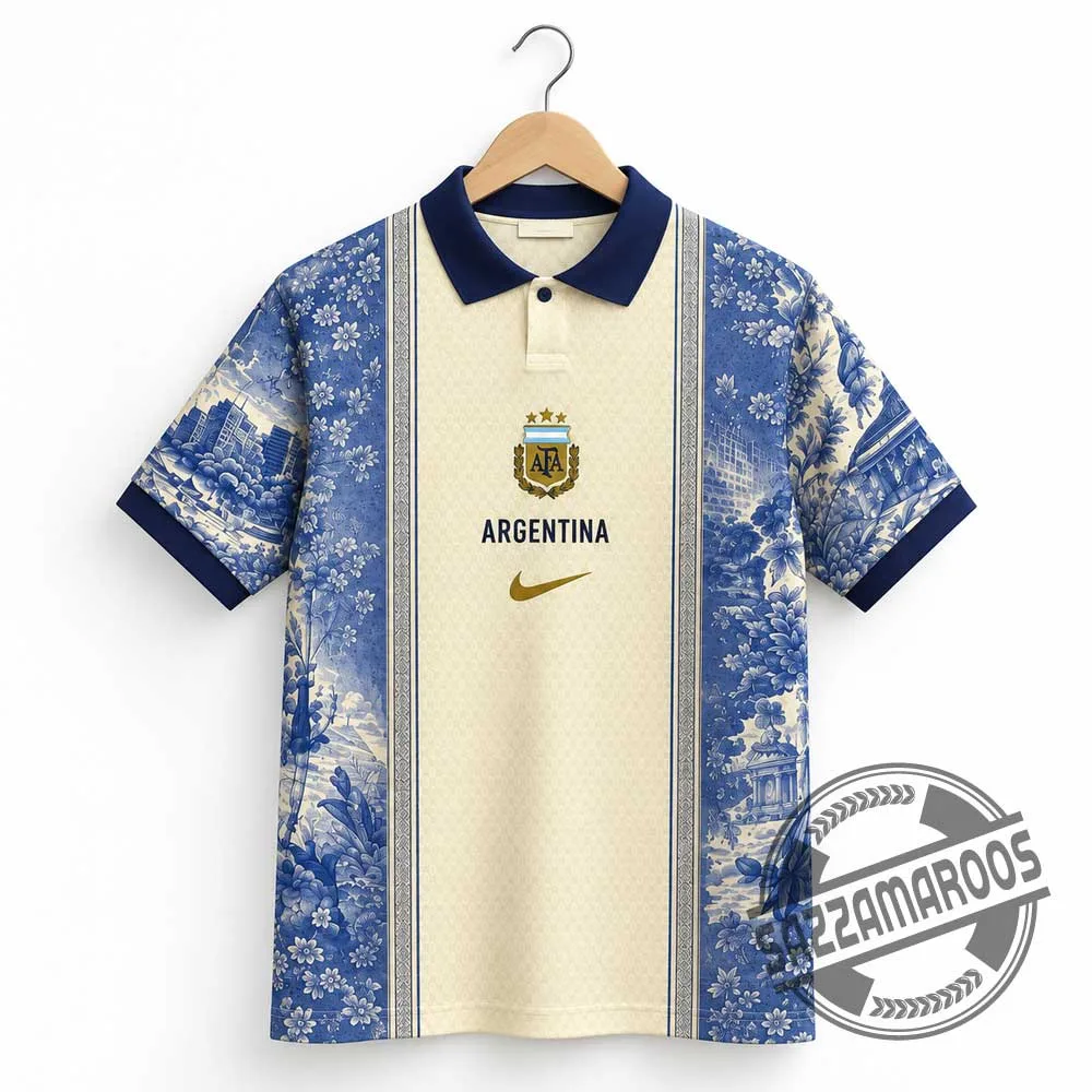 Argentina Vintage Porcelain Floral 3 Stars Concept Polo Soccer Jersey Shirt (1) Argentina Vintage Porcelain Floral 3 Stars Concept Polo Soccer Jersey Shirt