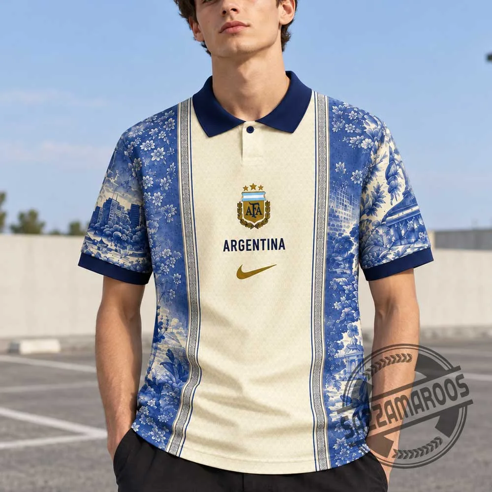 Argentina Vintage Porcelain Floral 3 Stars Concept Polo Soccer Jersey Shirt (3) Argentina Vintage Porcelain Floral 3 Stars Concept Polo Soccer Jersey Shirt – image 3 of 3
