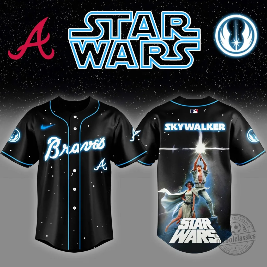 Men's Atlanta Braves Baseball Jersey featuring Skywalker from Star Wars Men's Atlanta Braves Baseball Jersey featuring Skywalker from Star Wars
