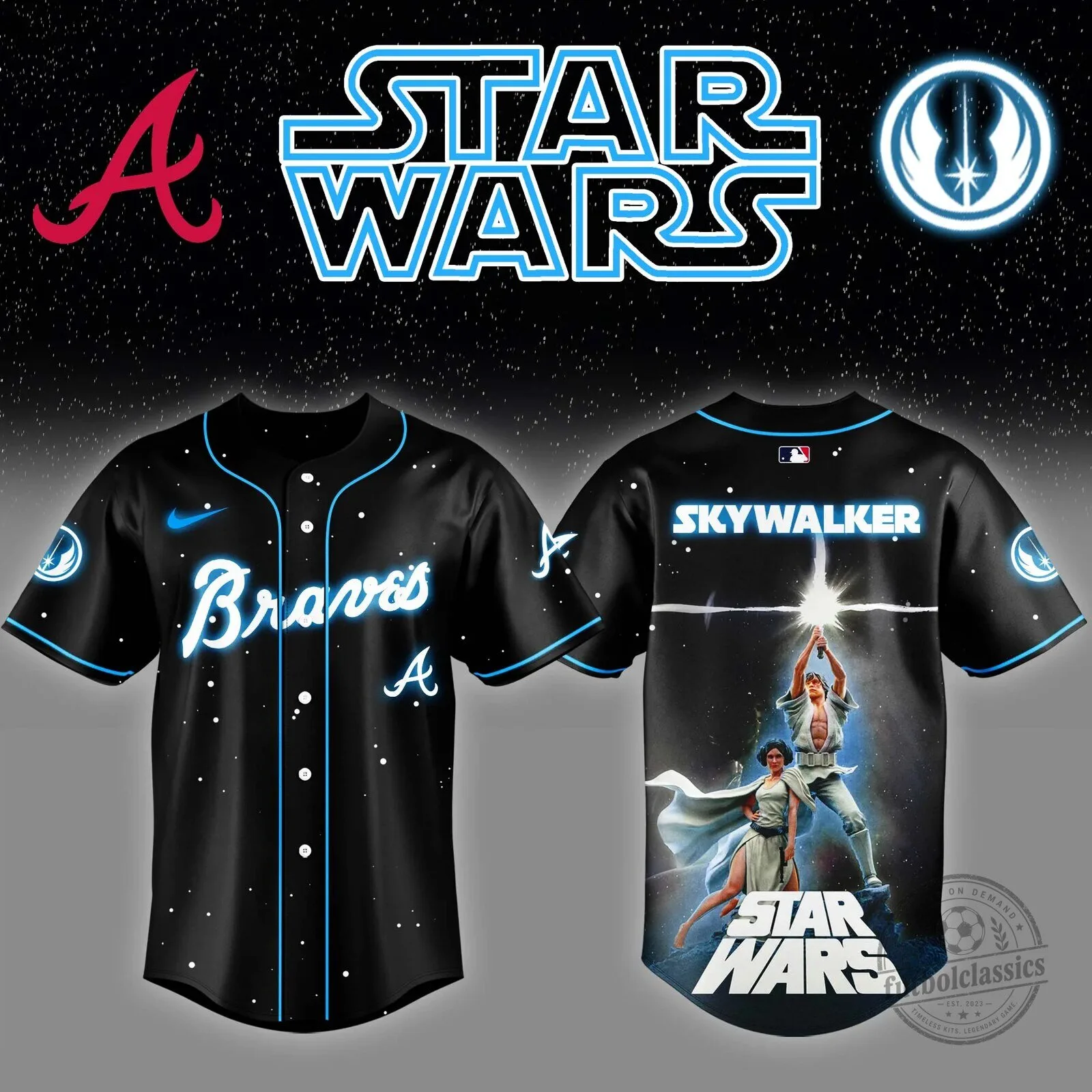 Men's Atlanta Braves Baseball Jersey featuring Skywalker from Star Wars