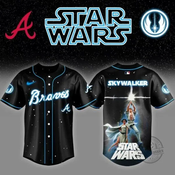 Men's Atlanta Braves Baseball Jersey featuring Skywalker from Star Wars 3 Men