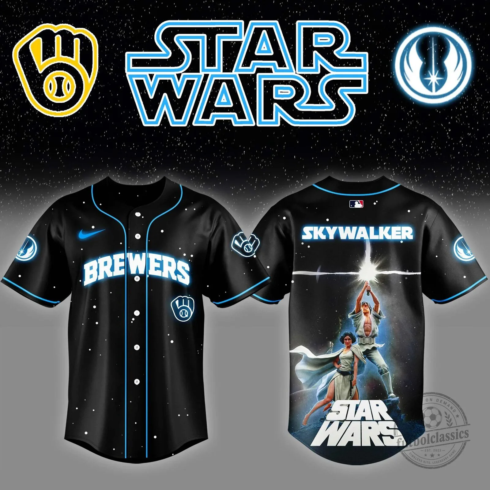 Milwaukee Brewers Baseball Jersey with Skywalker from Star Wars Design